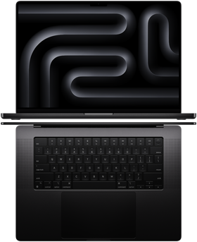 Eine Anordnung von MacBook Pro Laptops zeigt das große Display und das dünne Profil