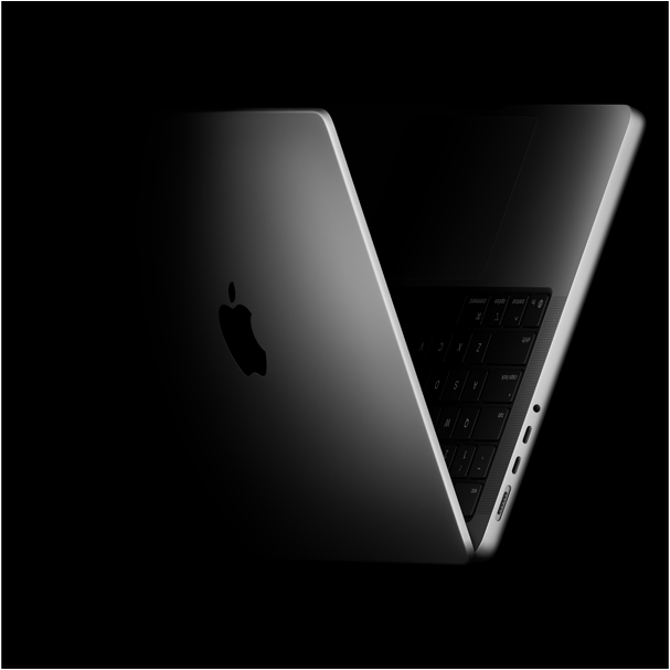 MacBook Pro in einer V-Form, die auf die M5 Chip Familie anspielt