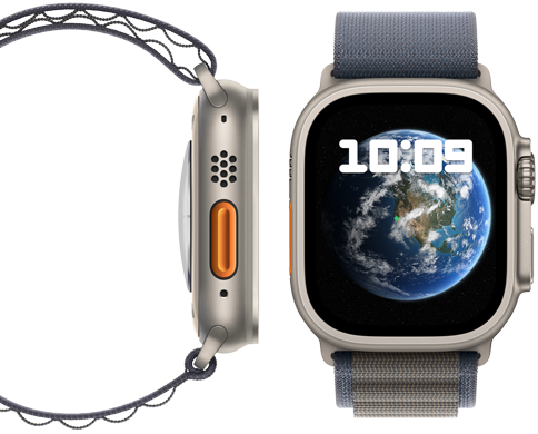 Vorder- und Seitenansicht der neuen CO₂ neutralen Apple Watch Ultra 2
